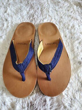 Hari Mari Lakes Flip Flops Navy Blue Yellow Women's Size 6